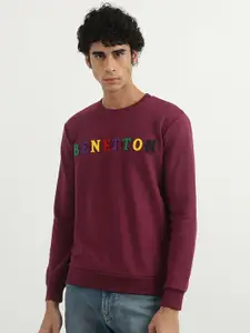 United Colors of Benetton Men Maroon Printed Cotton Sweatshirt