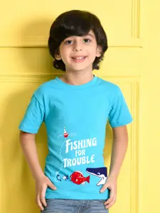 NUSYL Boys Blue Typography Printed T-shirt