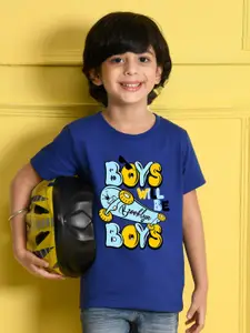 NUSYL Boys Blue Printed Cotton T-shirt