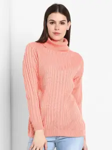 Modeve Women Pink Ribbed Pullover