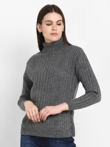Modeve Modeve Women Grey Striped Striped Pullover sweater