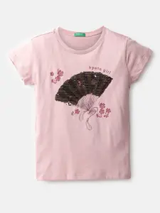 United Colors of Benetton Girls Pink Pure Cotton Print Top