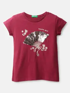 United Colors of Benetton Girls Magenta Printed Top