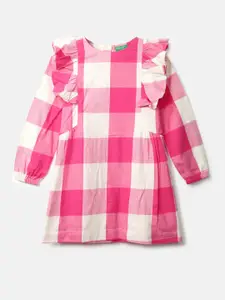 United Colors of Benetton Girls Pink Checked A-Line Dress