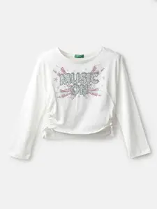 United Colors of Benetton Girls White Embellished Pure Cotton Top