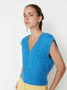 Trendyol Women Blue Cable Knit Pullover