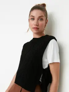 Trendyol Women Black Cable Knit Acrylic Crop Sweater Vest