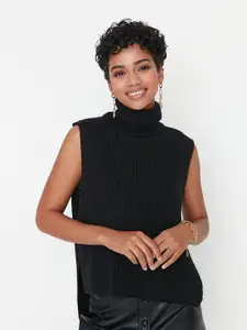 Trendyol Women Black Ribbed Sweater Vest