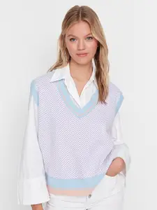 Trendyol Women Violet & Blue Ribbed Sweater Vest