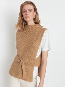 Trendyol Women Camel Brown Ribbed Sweater Vest