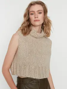 Trendyol Women Grey Ribbed Crop Pullover