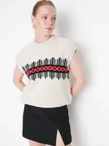 Trendyol Women Grey & Black Printed Sweater Vest