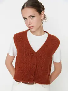 Trendyol Women Brown Cable Knit Crop Sweater Vest