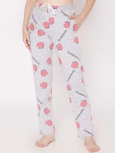 Vami Women Grey & Pink Printed Cotton Lounge Pants