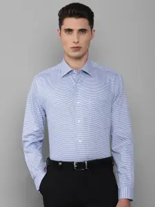 Louis Philippe Men Blue Micro Checked Pure Cotton Formal Shirt