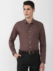 Van Heusen Men Brown Slim Fit Checked Formal Shirt