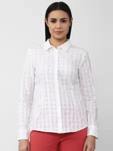 Van Heusen Woman Women White Checked Cotton Casual Shirt