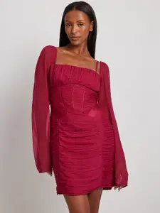NA-KD Women Pink Pleated Sheath Mini Dress
