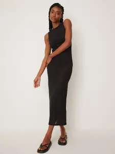 NA-KD Women Black Solid Semi Sheer Bodycon Midi Dress