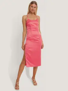 NA-KD Women Pink Solid Shoulder Straps Sheath Midi Dress