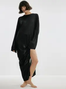 NA-KD Women Black Flowy Open Back Maxi Slit Dress