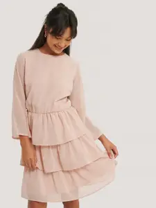 NA-KD Women Pink Solid Tiered A-Line Dress