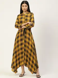 MISRI Yellow & Black Checked Shirt Midi Dress