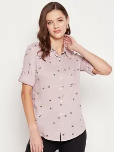 Ruhaans Women Peach-Coloured Classic Rayon Printed Casual Shirt