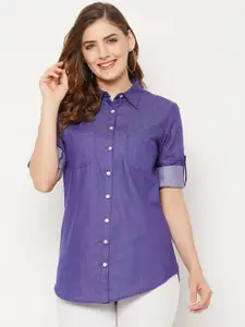 Ruhaans Women Purple Classic Regular Fit Denim Cotton Casual Shirt