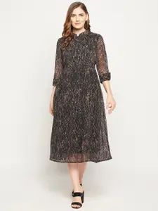 Ruhaans Women Black & Brown Georgette A-Line Midi Dress