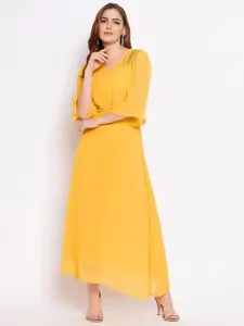 Ruhaans Yellow Chiffon A-Line Maxi Dress