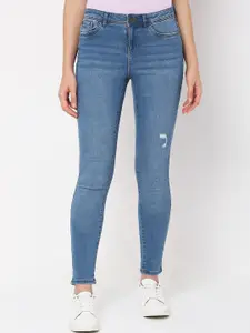 Vero Moda Women Blue Skinny Fit Low Distress Light Fade Jeans