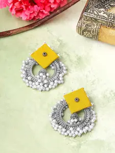 Yellow Chimes Silver-Toned & White Contemporary Chandbalis Earrings