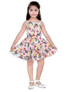 Hunny Bunny Girls White and Pink Conversational Printed Dress