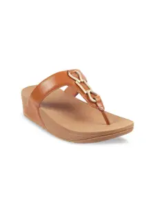 fitflop Women Tan & Gold Embellished Leather Wedge Heels