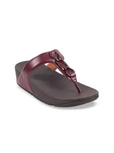 fitflop Women Maroon Embellished Leather Wedge Sandals