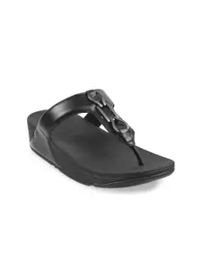 fitflop Women Black Embellished Leather Flatform Sandals