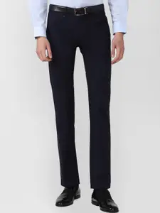 Van Heusen Men Navy Blue Solid Slim Fit Formal Trousers