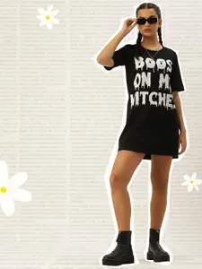 Kook N Keech Women Black & White Typography Printed T-shirt Dress