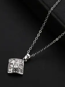 Jewels Galaxy Women Rhodium-Plated Silver-Toned CZ Studded Pendant With Chain