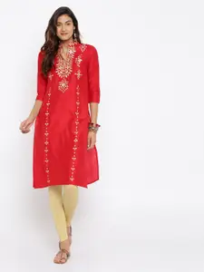 Anouk Women Red Woven Design Straight Kurta