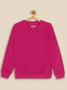 Kids Ville Girls Pink Solid Pullover Sweatshirt