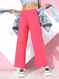 Kook N Keech Women Pop-Up Pink Mid-Rise 90's Hollaback Flared Jeans