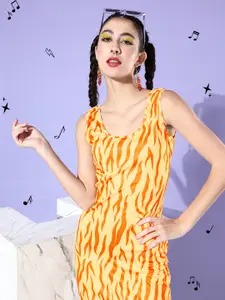 Kook N Keech Abstract Sheath Midi Dress With Side Slit