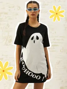 Kook N Keech Women Black & White Graphic Printed T-shirt Dress
