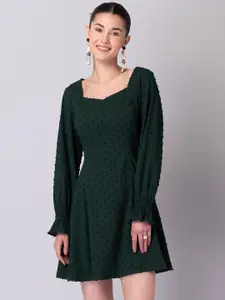 FabAlley Women Green Self Design A-Line Dress