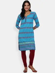 V-Mart Women Blue & Red Ethnic Motifs Printed Kurta