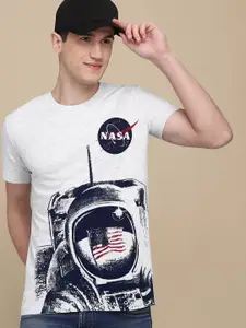 Free Authority Men Grey Graphic NASA Printed Cotton T-shirt