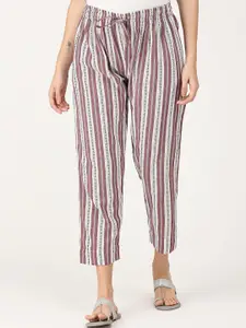 The Mom Store Women Maternity Maroon & White Striped Pure Cotton Lounge Pants