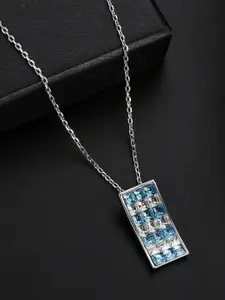 Jewels Galaxy Rhodium-Plated White & Blue CZ Studded Pendant With Chain